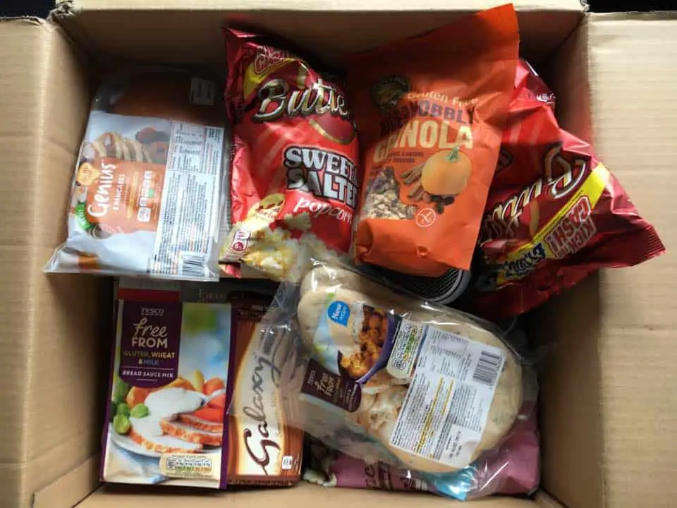 box of gluten free food from England
