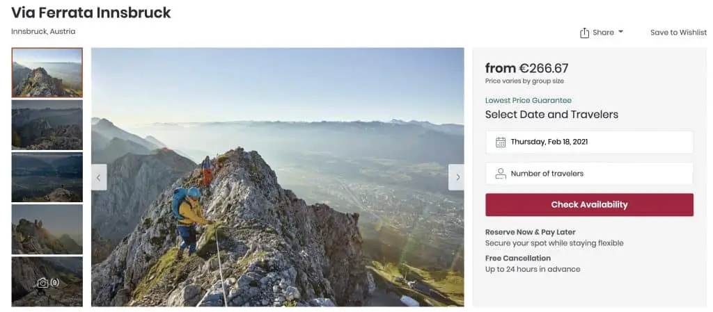 Via ferrata mountain guide in Innsbruck Austria on Viator travel website