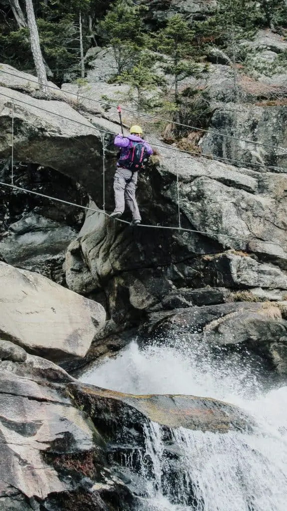 Stuibenfall waterfall via ferrata rope bridge crossing