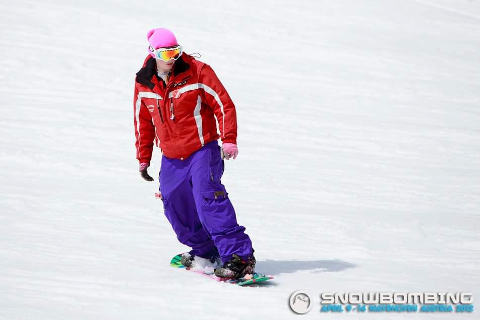 Snowboard instructor on the slopes during the snowbombing music festival in Mayrhofen